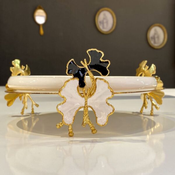 Plateau Décoratif "Feuilles d'Or et Porcelaine"