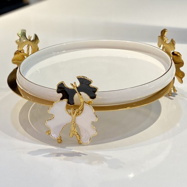 Plateau Décoratif "Feuilles d'Or et Porcelaine"